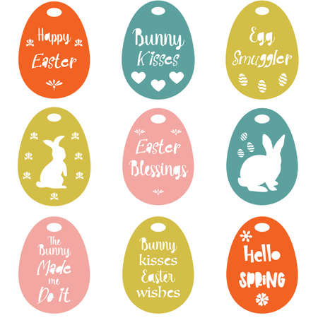 Easter tag collection with bunny and colourful eggs in pastel colorのイラスト素材