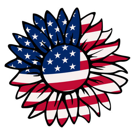 America Patriotic Design. 4th of July Patriotic Symbols Sunflower . Independence day symbol with US Flag. Vectorのイラスト素材