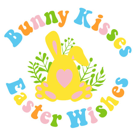 Easter Quote with bunny in Groovy style, Kids invitation cards, baby fashionのイラスト素材