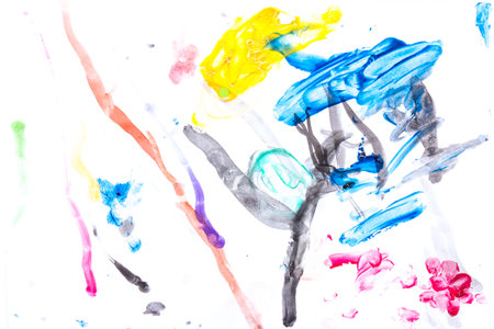 Bright multi-colored artistic background image. Abstract painting. Contemporary art. Children's drawing. The art of handmade. Colorful texture.の写真素材