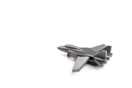 Model gray miniature fighter jet created on a 3d printer, on white background. transportation conceptの写真素材