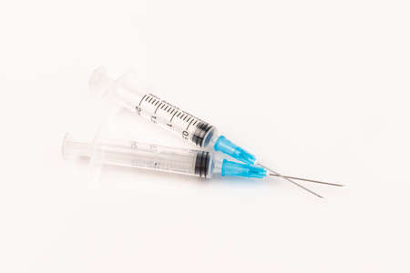 Medical plastic disposable syringe with needle. Applicable for vaccination.の写真素材