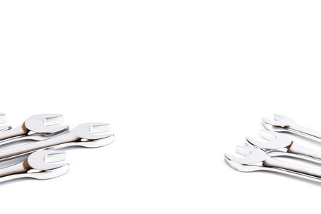 Wrench spanner tools isolated on white background. copy space for text. Repair tools flat lay.