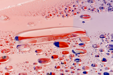 Drops of water on a color background. Selective focus.
