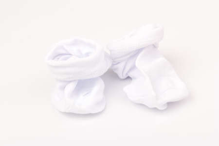 White children's cotton socks isolated on  white backgroundの写真素材