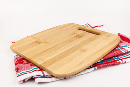 Cutting Board on a white background. Chopping boards made from natural bamboo.Texture.の写真素材