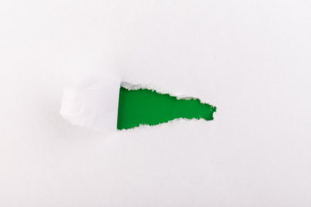 Torn Paper with space for text with a green background. Ripped paper. Concept of placing text or othe elements, copy space, mockup.の写真素材
