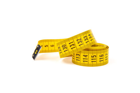 Tape measuring, isolated on white background. Centimeter. Space for text.