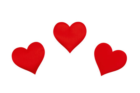Red silk valentine hearts. A symbol of love handmade. Love and togetherness concept. Design element...