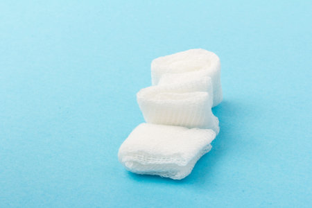 dental gauze. Product of medical equipment, sterile cotton tamponsの写真素材