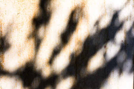 old worn iron sheet with multi-colored exfoliated scratched paint with different shadesの写真素材