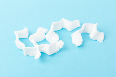 dental gauze. Product of medical equipment, sterile cotton tamponsの写真素材