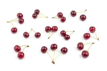 Juicy cherry isolated on white background.Cherry background. Cherries flat design.の写真素材