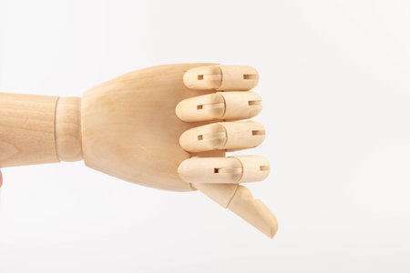 Wooden hand of mannequin on white backgroundの写真素材