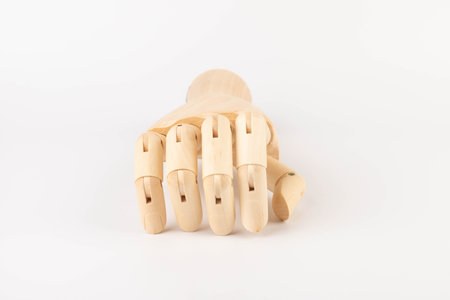 Wooden hand of mannequin on white backgroundの写真素材