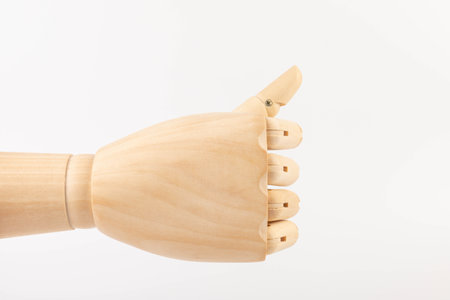 Wooden hand of mannequin on white backgroundの写真素材