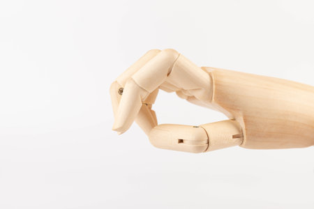 Wooden hand of mannequin on white backgroundの写真素材