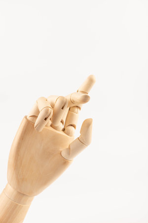 Wooden hand of mannequin on white backgroundの写真素材