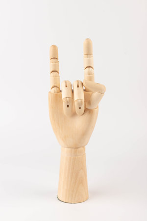 Wooden hand of mannequin on white backgroundの写真素材