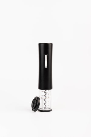 Automatic black corkscrew for opening bottle caps. Electric Wine Bottle Opener