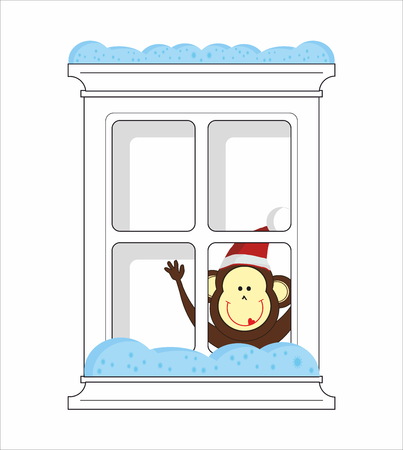 New Year Monkey and winter windowのイラスト素材