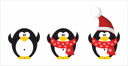 Funny Penguin in red Santa hat and scarfのイラスト素材