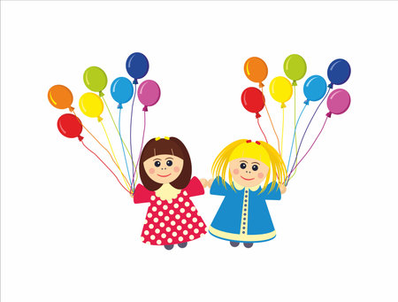 Children with rainbow colors balloonsのイラスト素材
