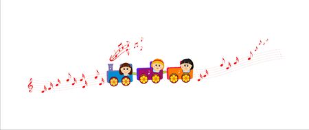 Children in a music train, musical roadのイラスト素材