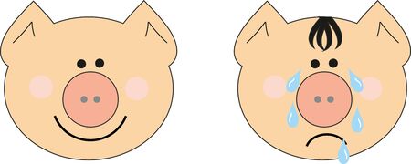 Crying and smyling pig faceのイラスト素材
