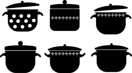 set of pots, kitchen pans iconのイラスト素材