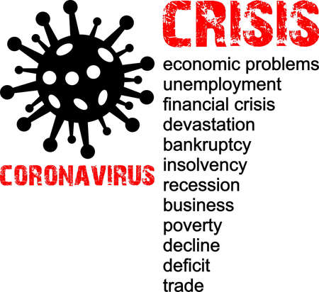Coronavirus and crisis results, economic problem, stamp, word, inscription, symbolのイラスト素材