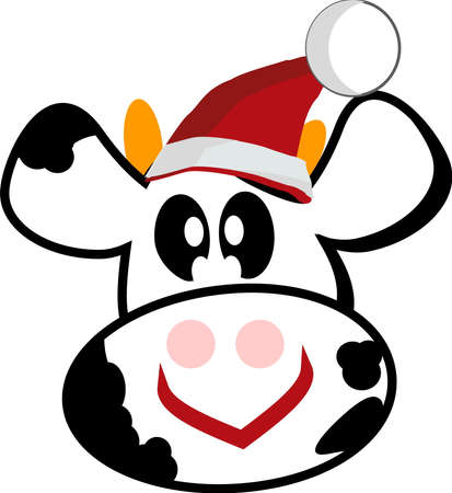 Cute cow, bull in Santa hat, symbol 2021 yearのイラスト素材