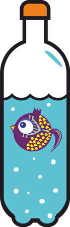 Fish and plastic bottle in aquarium, ecology conceptのイラスト素材