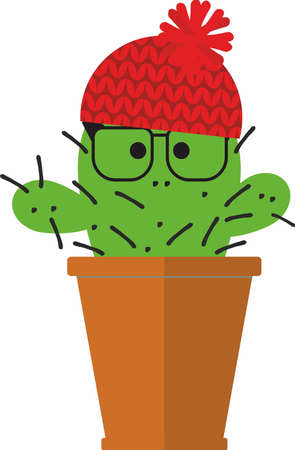 cute cactus in a knitted hat and scarf in a ceramic potのイラスト素材