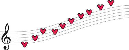 musical staff with heart notes, music and love