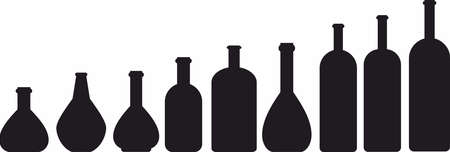 Wine bottle set, icon and logo, simple black graphic silhouetteのイラスト素材