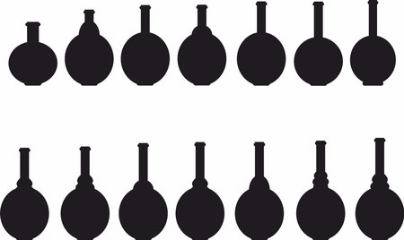Wine bottle set, icon and logo, simple black graphic silhouetteのイラスト素材