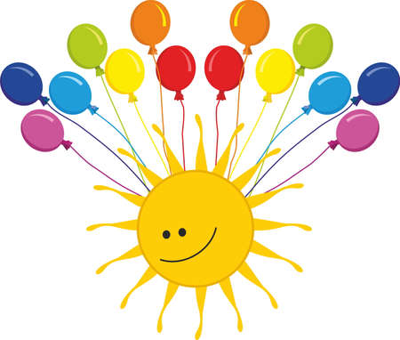 cute sun and colorful balloonsのイラスト素材