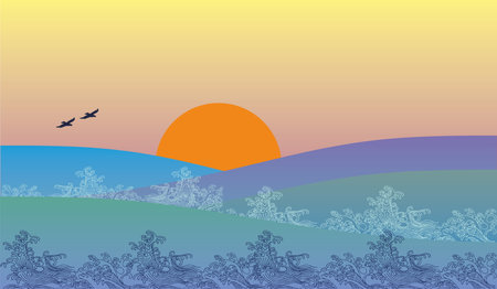 sunset and sunrise at seaのイラスト素材