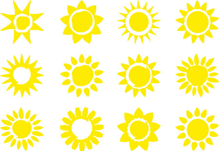 Sun silhouette icon and decorative pattern setのイラスト素材