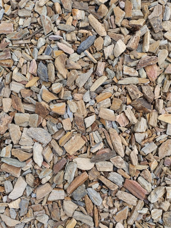 close up of small stones for landscaping in the garden on a sunny day