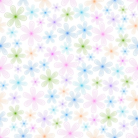Flowers seamless pattern. Line style. Hand-drawn. Doodle. Vector illustration on a white background. For fabrics, wrapping paper. Delicate floral elements.のイラスト素材