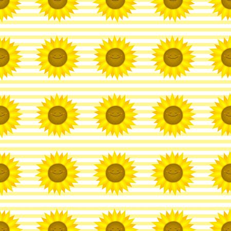 Seamless pattern with funny sunflowers. Decorative smiling plants. Vector illustration in cartoon style. For the design of books, covers, fabrics, children's textiles, wrapping paper.のイラスト素材