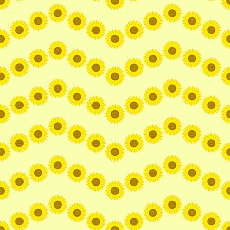 Seamless pattern with funny sunflowers. Decorative smiling plants. Vector illustration in cartoon style. For the design of books, covers, fabrics, children's textiles, wrapping paper.のイラスト素材
