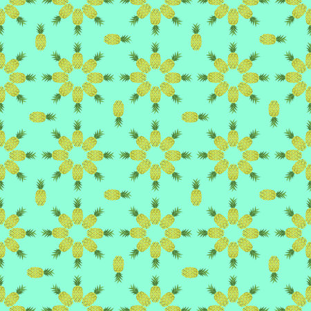 Pineapples seamless pattern. Hand-drawn. Tropical vector fruits. Doodle Geometric ornament....
