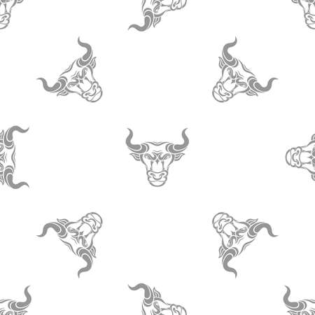 Bull pattern. Decorative animal head. Vector illustration. Symbol of the year. Silhouette. Vintage stylish buffalo. Christmas background. Suitable for textiles, wrapping paper, fabrics, banners.のイラスト素材