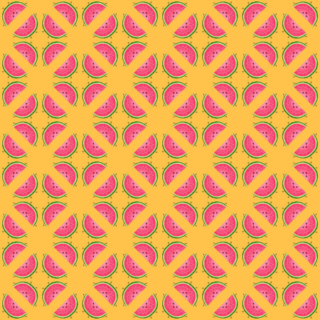 Cute watermelons seamless pattern. Cartoon vector illustration. Funny fruits with smiles. Bright...