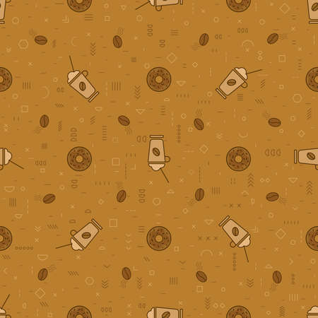 Coffee seamless vector pattern. Coffee beans. Linear style. Decorative ornament. Modern textile print. Nice flavor. For wrapping paper and wallpaper, fabrics, covers and textiles.のイラスト素材