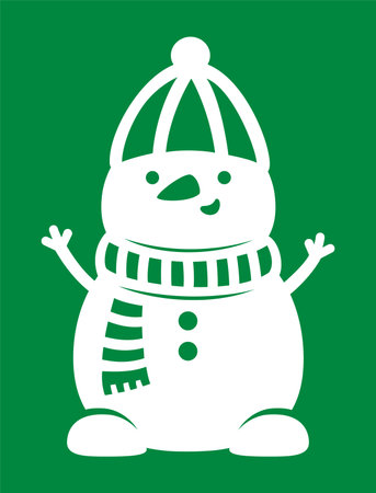 Snowman vector silhouette. Paper or laser cut template. Christmas character. Cute illustration. Holiday symbol. For card, window and wall decorations, for craft and sublimation.のイラスト素材