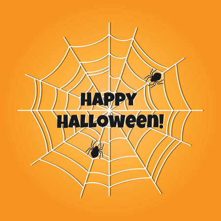 Happy Halloween postcard. Net with spiders vector design.のイラスト素材
